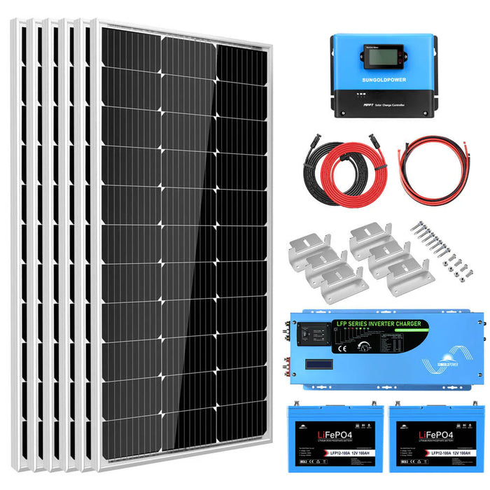 Sungold Power OFF-GRID Solar Kit 3000W Inverter 12VDC 120V LifePO4 Battery 600w Solar Panels + Choose Your Custom Package SGK-PRO3