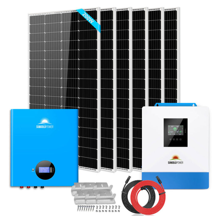 Sungold Power OFF-GRID Solar Kit 5000W 48VDC 120V 5.12KWH Powerwall Battery 6 X 200w Solar Panels SGM-5K5E