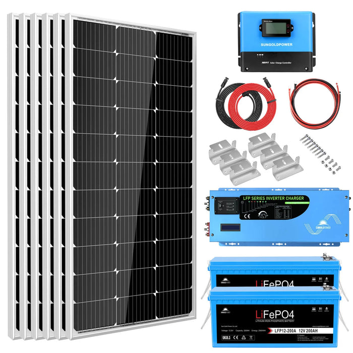 Sungold Power OFF-GRID Solar Kit 3000W Inverter 12VDC 120V LifePO4 Battery 600w Solar Panels + Choose Your Custom Package SGK-PRO3