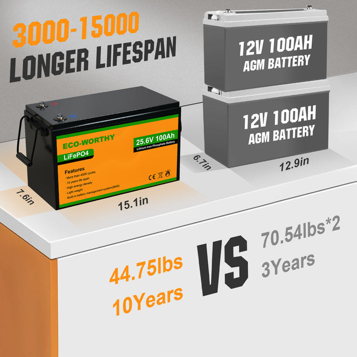 ECO-WORTHY LiFePO4 24V 100Ah Lithium Iron Phosphate Battery