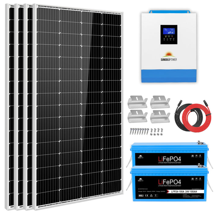 Sungold Power OFF-GRID Solar Kit 3000w 24V Inverter 120V Output Lithium Battery 800w Solar Panel SGKT-3PRO Solar Kit