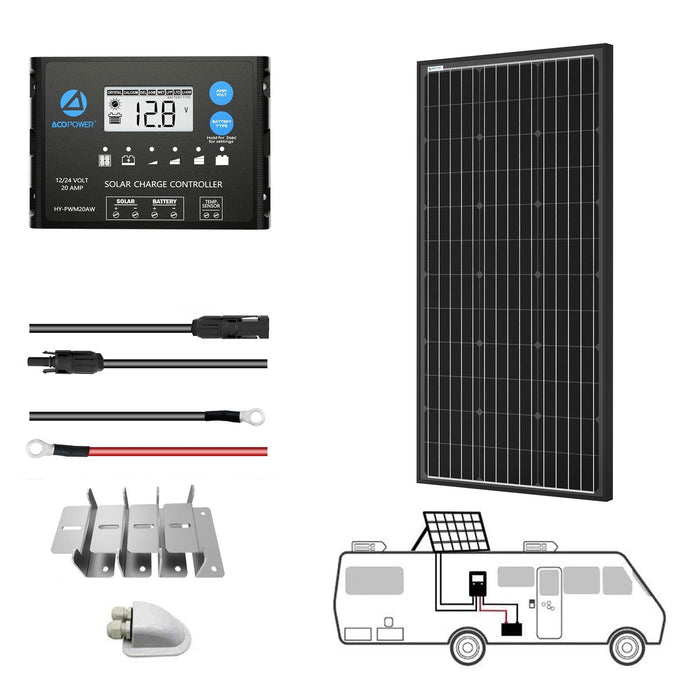 ACOPOWER Mono Solar RV Kits + MPPT / PWM Charge Controller + Choose Your Custom Package