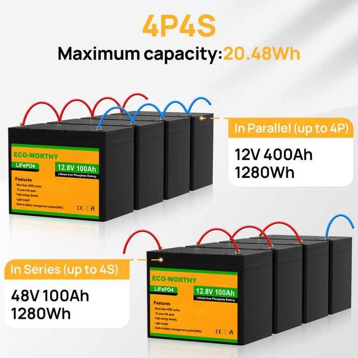 ECO-WORTHY LiFePO4 12V 100Ah Lithium Iron Phosphate Battery