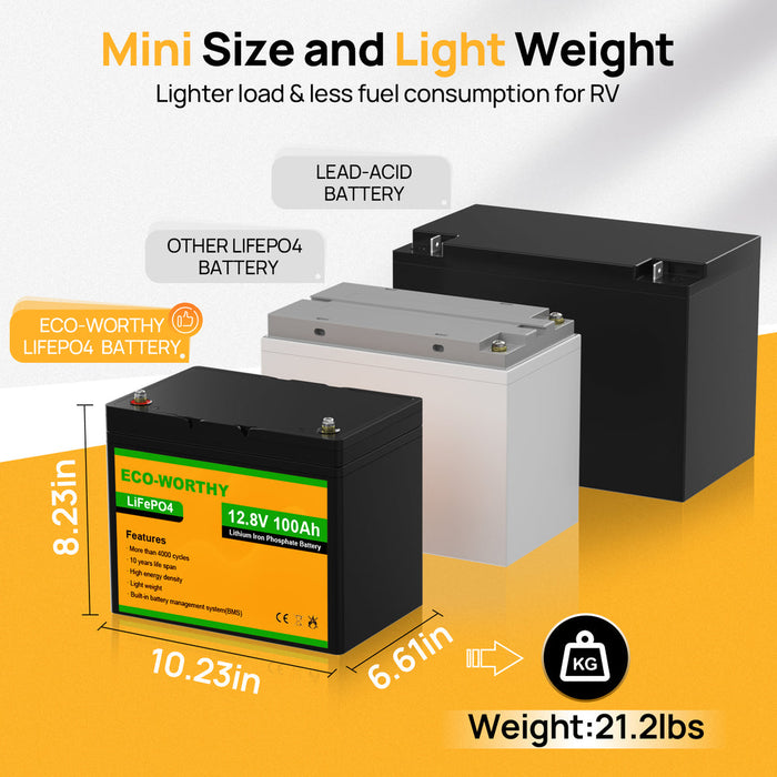 ECO-WORTHY LiFePO4 12V 100Ah Lithium Iron Phosphate Battery