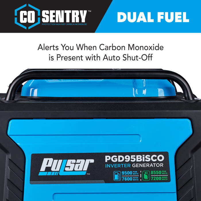 Pulsar 9,500 Watt Super Quiet Dual Fuel Inverter Generator with CO Alert and Remote Start