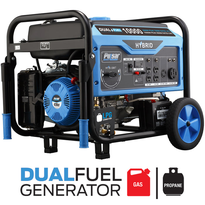 Pulsar 10,000 Watt Dual Fuel Portable Generator with Switch & Go Capability