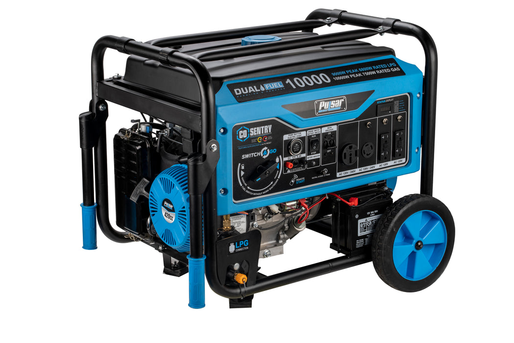 Pulsar 10,000 Watt Dual Fuel Generator with Recoil, Remote, Push Button Start & CO Alert