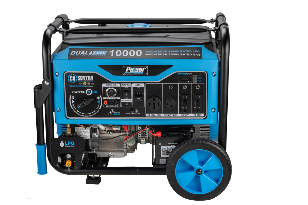 Pulsar 10,000 Watt Dual Fuel Generator with Recoil, Remote, Push Button Start & CO Alert