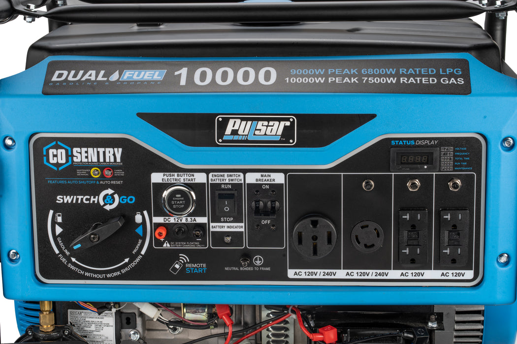 Pulsar 10,000 Watt Dual Fuel Generator with Recoil, Remote, Push Button Start & CO Alert