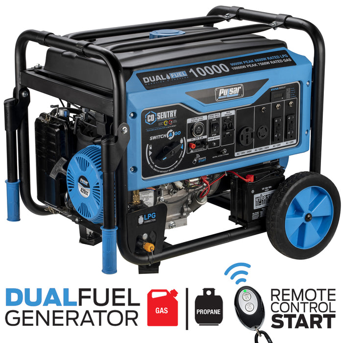 Pulsar 10,000 Watt Dual Fuel Generator with Recoil, Remote, Push Button Start & CO Alert