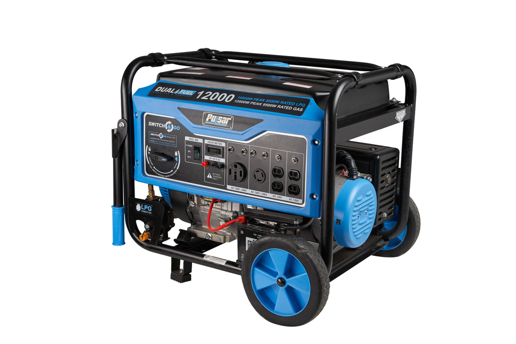 Pulsar 12,000W Dual Fuel Portable Generator with Electric Start and Switch & Go Technology