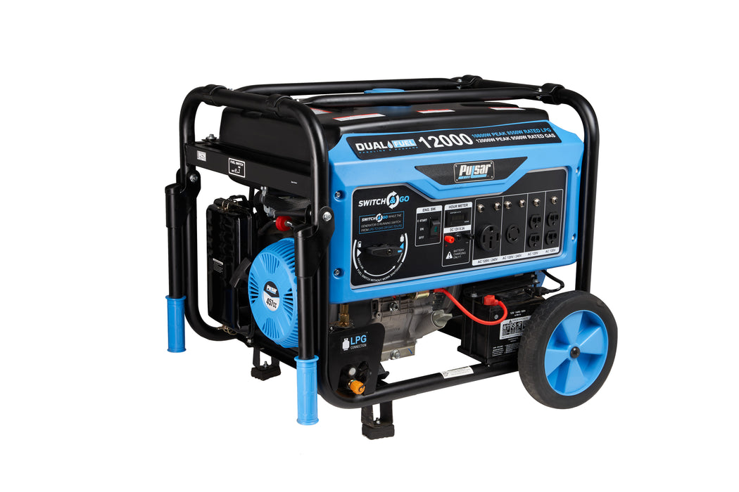 Pulsar 12,000W Dual Fuel Portable Generator with Electric Start and Switch & Go Technology