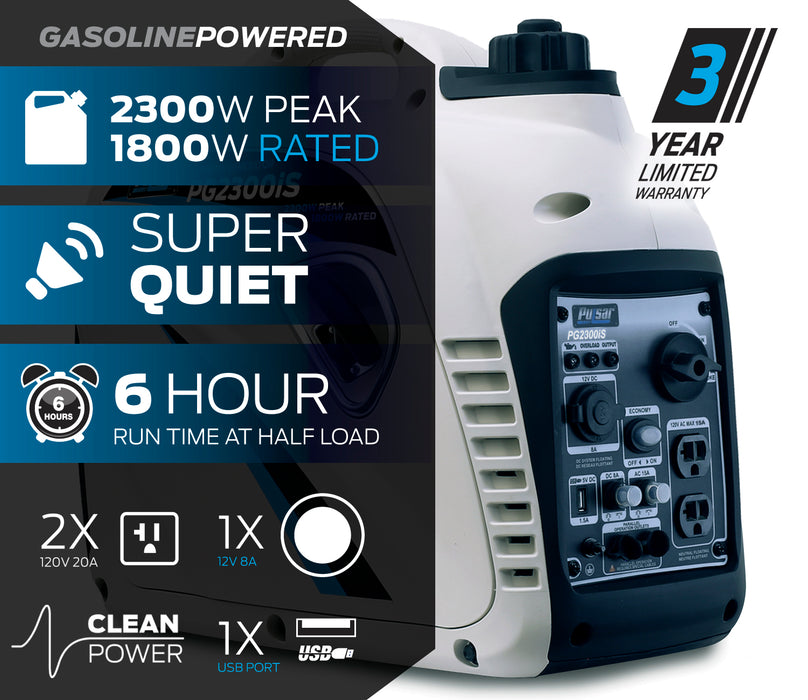 Pulsar 2,300W Portable Gas-Powered Inverter Generator with USB Outlet & Parallel Capability