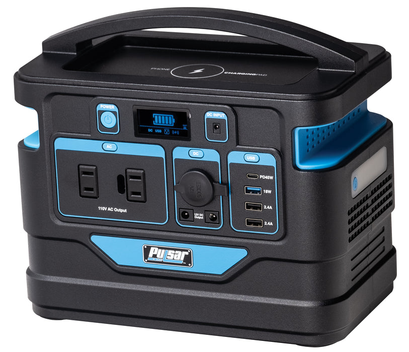 Pulsar 500 Watt Lithium-Ion Portable Power Station with LCD Display and Wireless Charging Pad