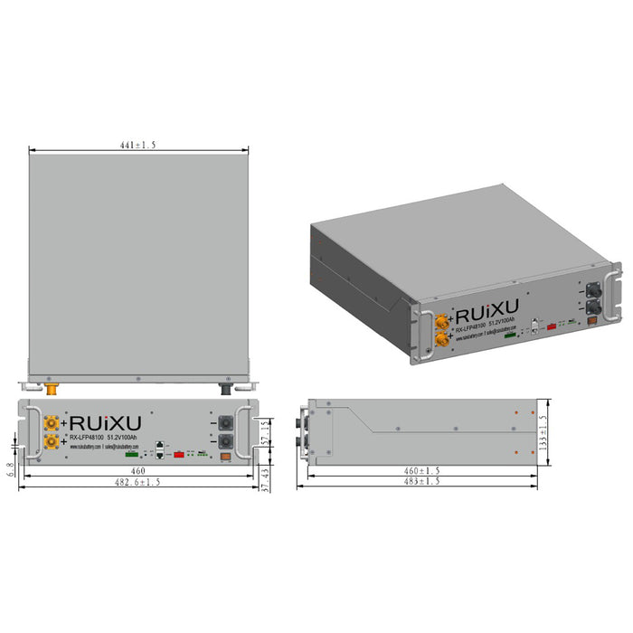 RUiXU RX-LFP48100 19" Rack Mounted 3U Module LiFePO4 Battery