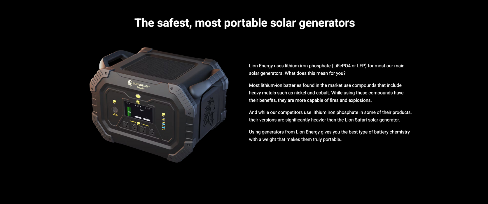 Lion Energy Safari Solar Generator 3,000W, 1,612Wh, LifePO4 Battery Lion Energy 100W 24V Solar Panel + 1 XP Battery + Choose Your Custom Package