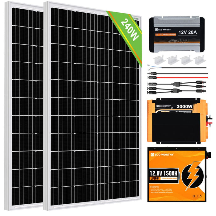 ECO-WORTHY 240W 12V RV Complete Kit with DC-DC MPPT On-Board Battery Charger Off Grid Solar Kit