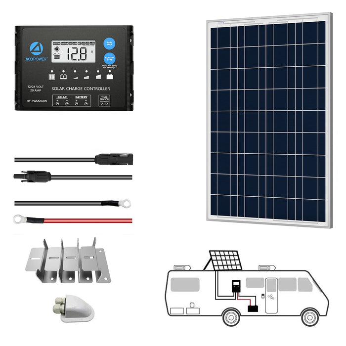 ACOPOWER 12V Polycrystalline Solar RV Kits + MPPT / PWM Charge Controller Solar Kit + Choose You Custom Package